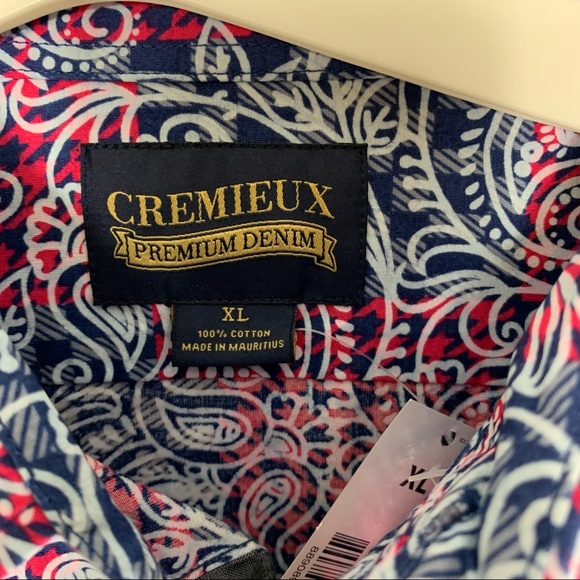 Cremieux Premium Denim Jeans Check Plaid Paisley ShortSleeve Woven Shirt Mens XL - Picture 2 of 10